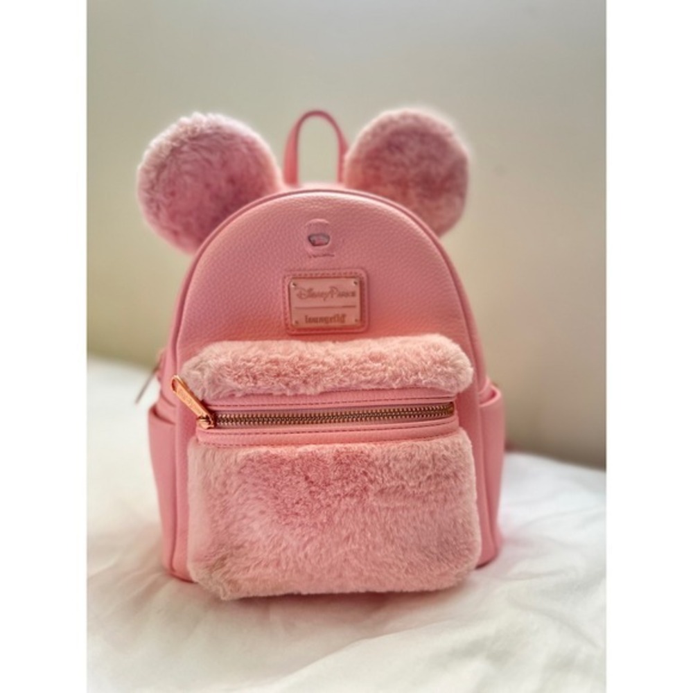 Disney Loungefly Piglet Pink Fuzzy Minnie Mickey Mini Backpack *Missing Bow